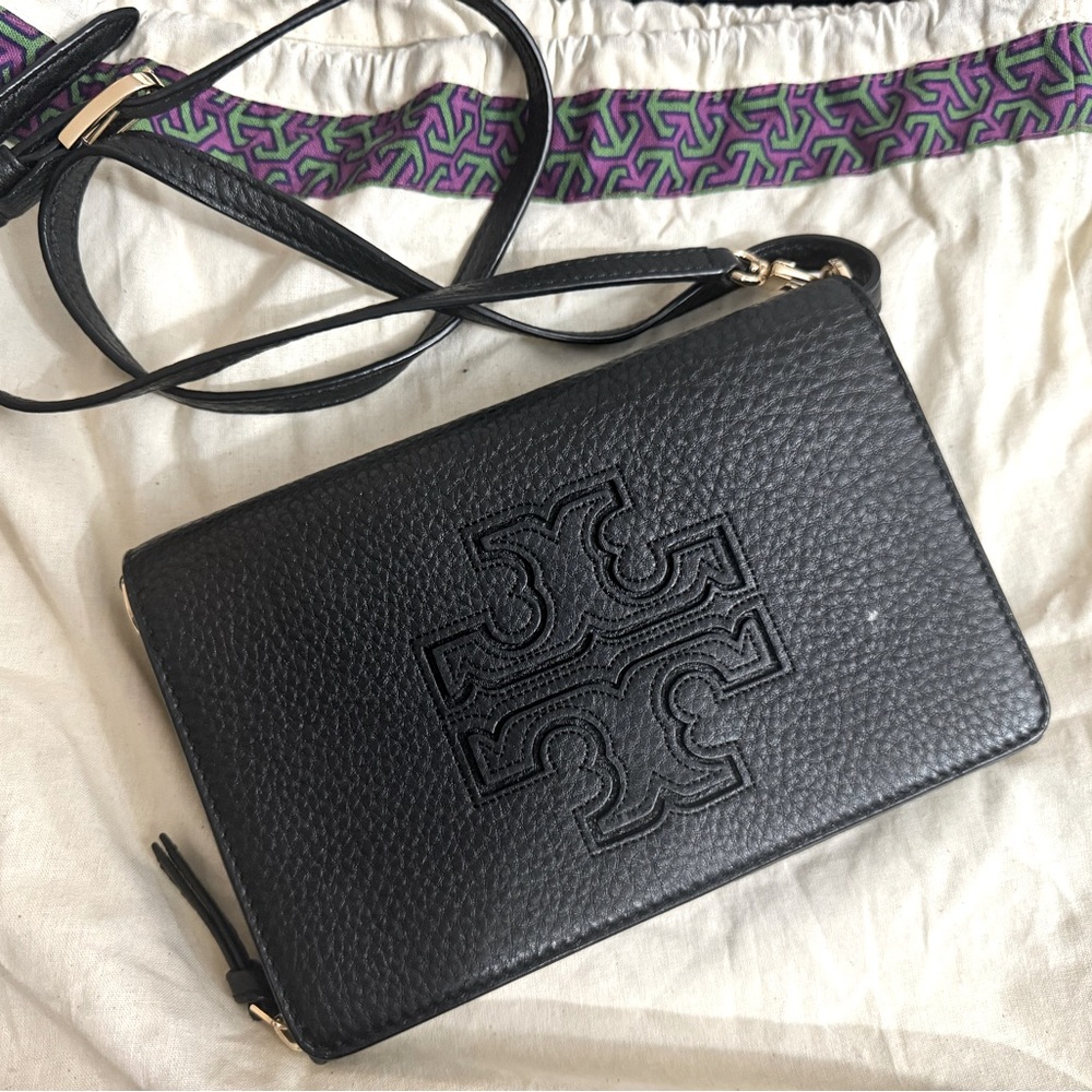 Tory Burch Black Leather Harper Flap Crossbody Bag